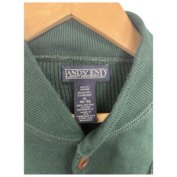 Vintage Lands End Sweater Mens XL Green Cotton Henley Pullover USA Retro 80s 90s - Picture 4 of 12